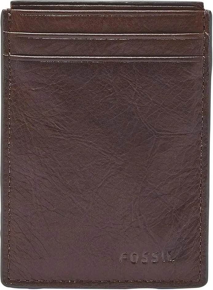 FOSSIL Men's Neel Leather Magnetic Card Case Wallet, Brown.