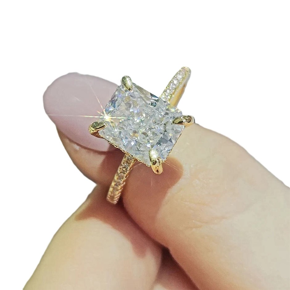 Gold Plated Emerald Cut Zircon Ring