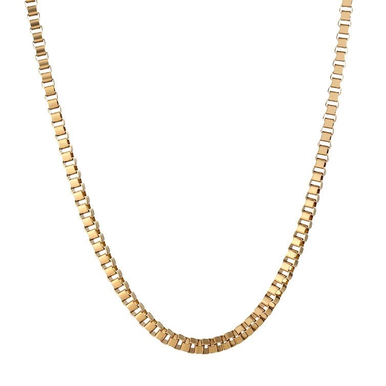 Classic 3mm Wide Stainless Steel Venetian Box Chain Necklace - 50cm Yellow