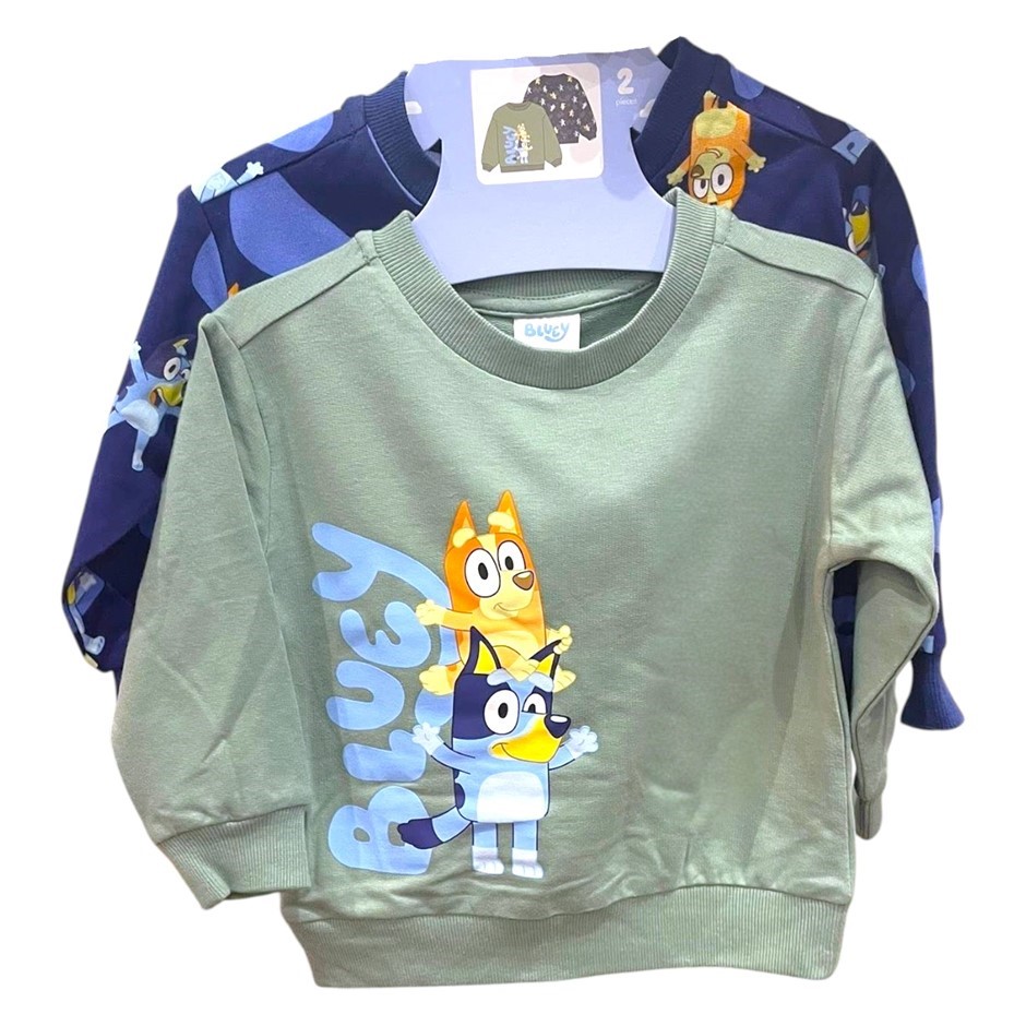 2-Pack BLUEY Kids' Crew Sweatshirts, Size 7, Khaki Green/Blue. Buyers Note