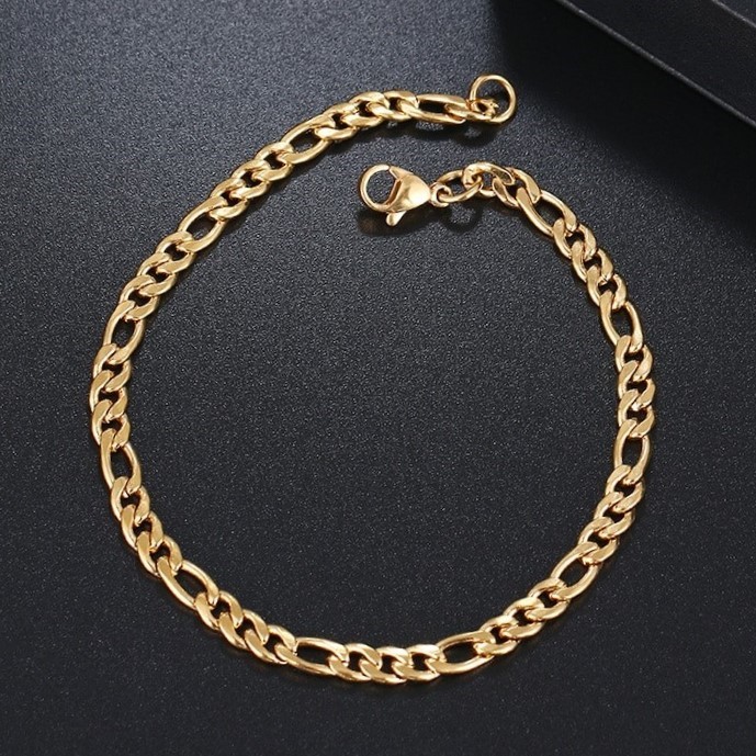 Classic 4.5mm Stainless Steel Figaro Bracelet - 20cm (yellow)