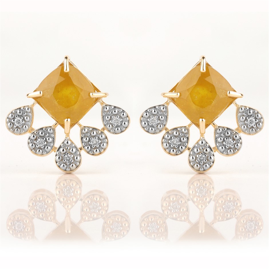 <b>9ct Yellow Gold Natural Yellow Sapphire & Diamond Earrings</b>