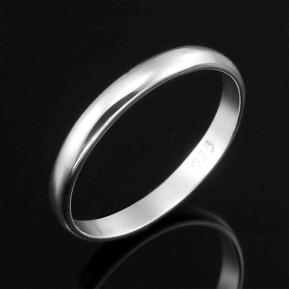 Solid 925 Sterling Silver Men's Band Ring - US Size 10