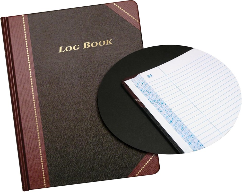 Adams Log Book, 8.13 x 10.38 Inches, Black Covers with Maroon Spine, 150 Pa