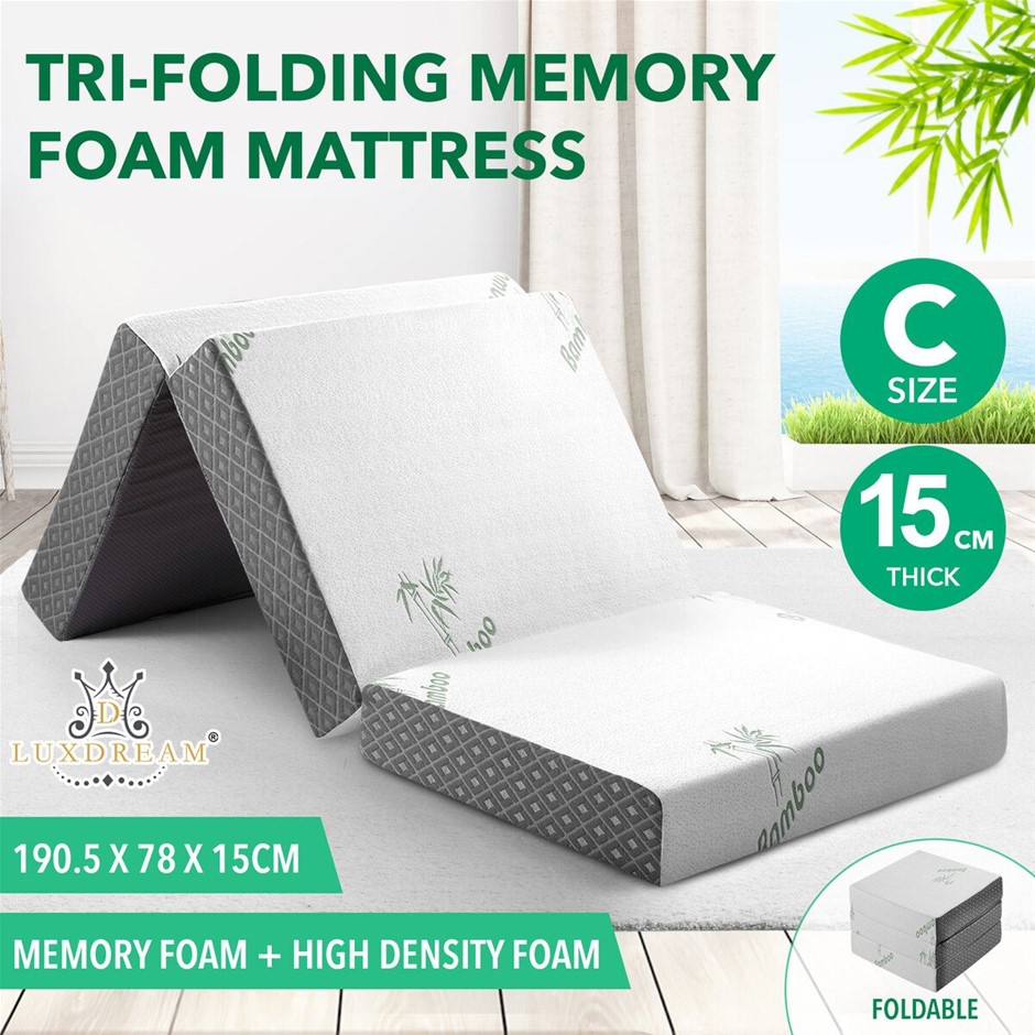Trifold Memory Foam Mattress Bamboo Cover Portable 190.5x78x15cm Camping