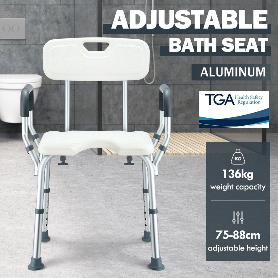 Adjustable Medical Shower Chair with Back & Armrests Aluminium