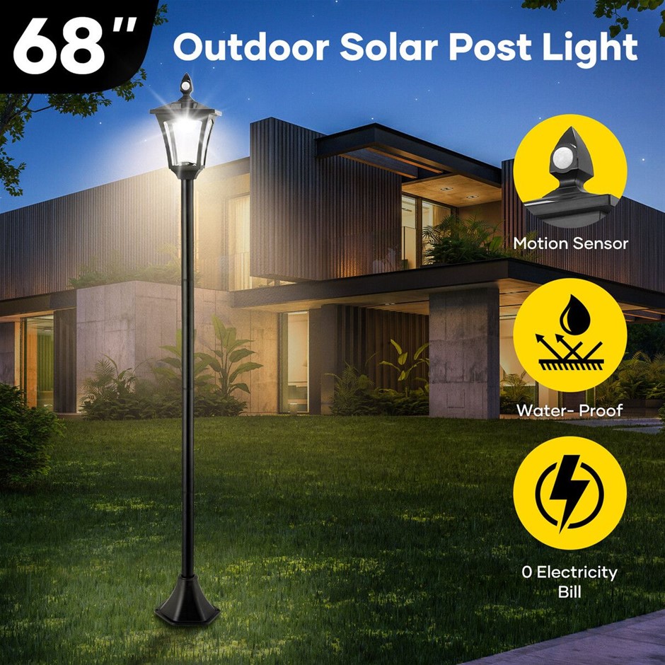 174cm Solar LED Post Light PIR Motion Sensor Pathway Patio Garden