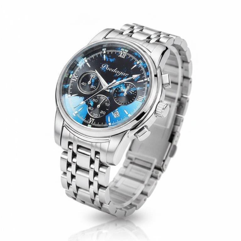 POEDAGAR Luxury Blue Galaxy Chronograph Watch with Premium Gift Box