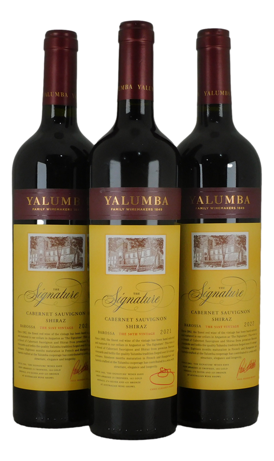 Yalumba Signature Cab Sauv Shiraz 2021/22 (3x 750mL), Barossa.