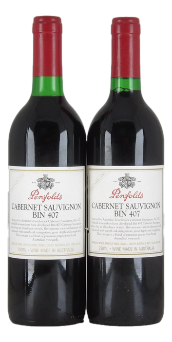 Penfolds Bin 407 Cabernet Sauvignon 1995 (2 x 750mL), SA.