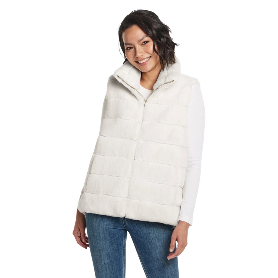 WEATHERPROOF Women's Faux Fur Vest, Size M, Ivory.