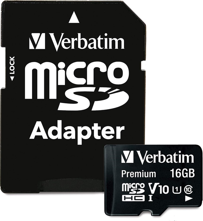 VERBATIM 16GB Premium microSDHC Memory Card with Adapter UHS-I V10 Class 10