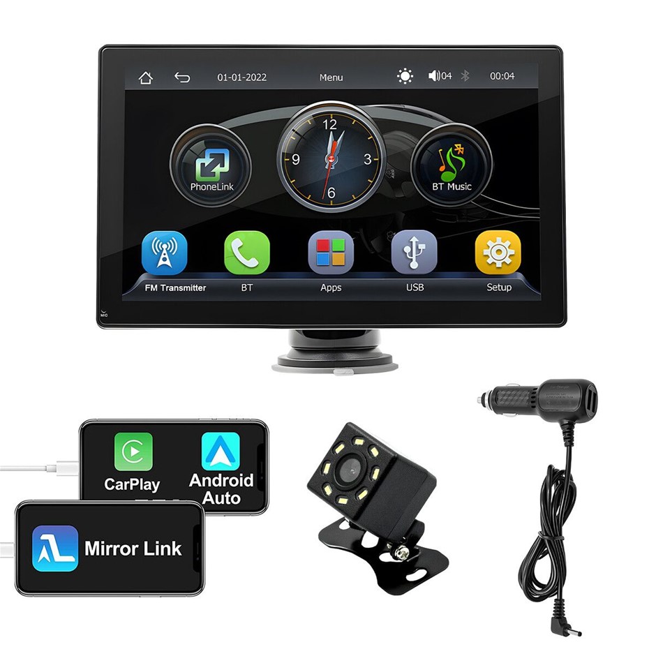 9" Portable Wireless Car Stereo Apple CarPlay Android Auto with Camera