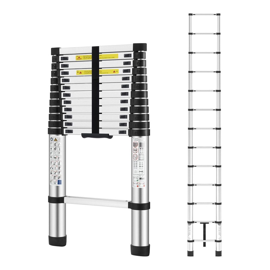 3.8m Aluminium Telescopic Step Ladder Extension Portable Lightweight 150kg
