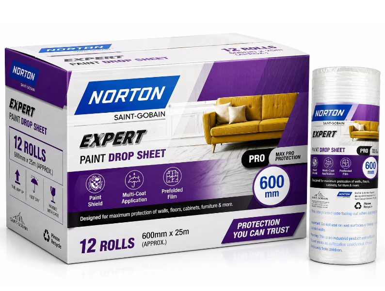 NORTON Painters Plastic Film 600mmx 55m Prefolded Sheet Painting (12 Rolls)