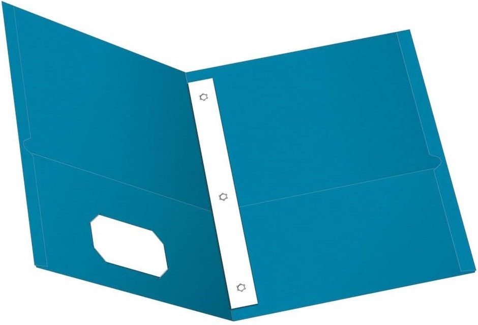 Oxford Two-Pocket Folders w/Fasteners, Light Blue, Letter Size, 25 per Box