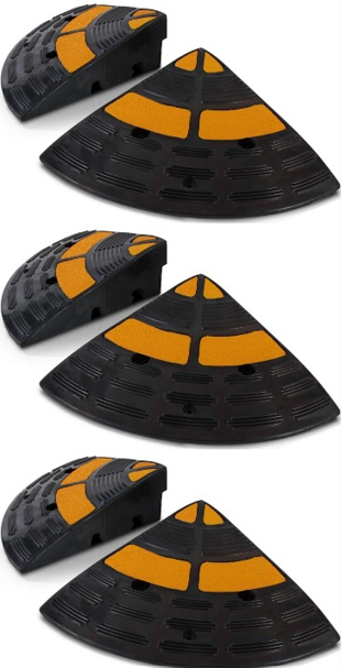 3 x PYLE Vehicle Curb Ramp End Caps - 2PC Heavy Duty Rubber Threshold Drive