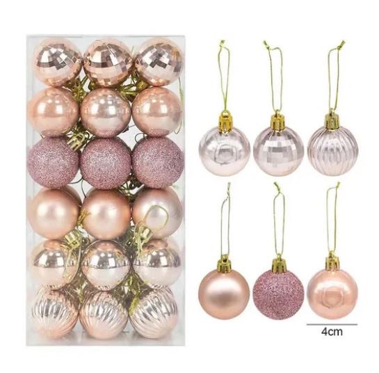 36pcs Rose Gold Christmas Balls - Xmas Tree Ornaments Set