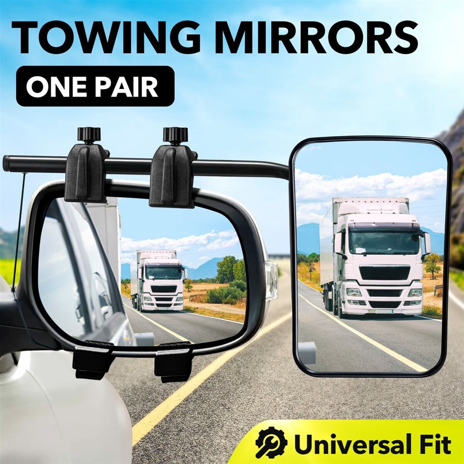 2pc Universal Clamp-On Caravan Towing Mirrors Convex & Flat Heavy Duty