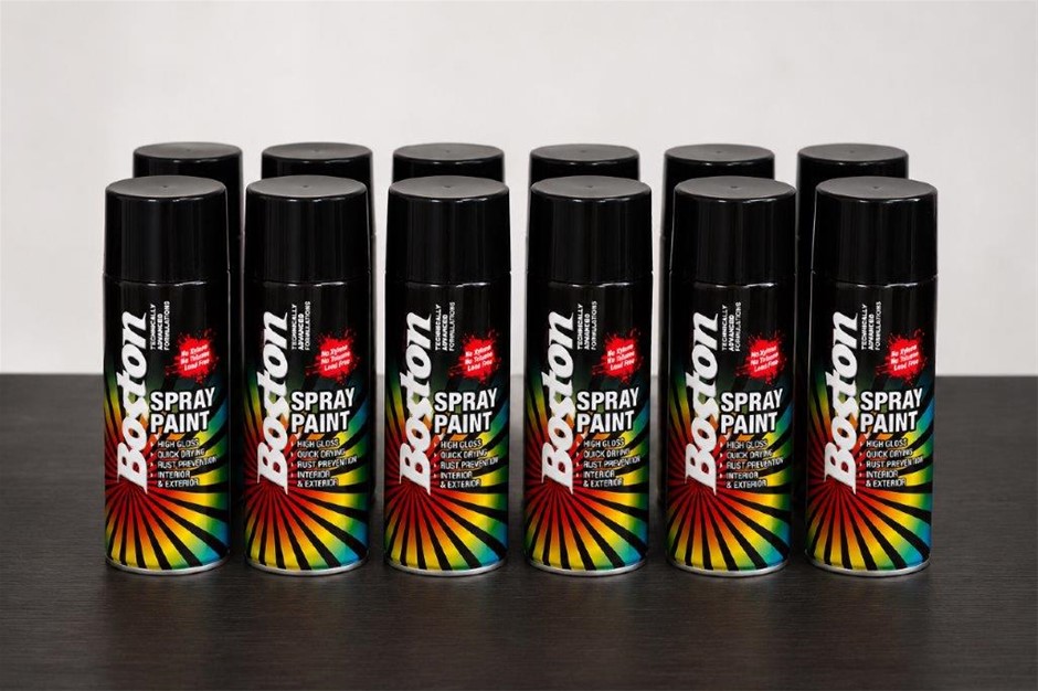 12x Boston Matt Black Spray Paint Can 250g