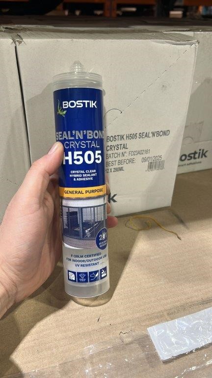 (300 Cartridges) Bostik Seal ‘N’ Bond Crystal Clear Sealant & Adhesive H505