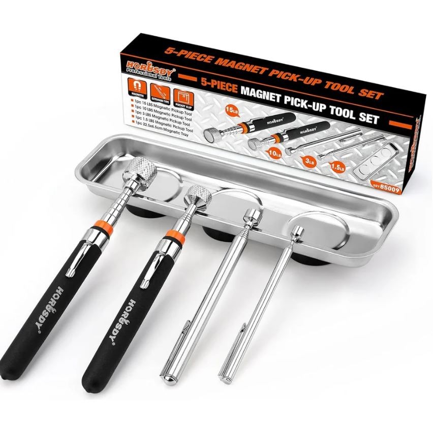 5pcs Magnetic Pickup Tools, Includes 15LB, 10LB, 3LB, 1.5LB Magnet Stick