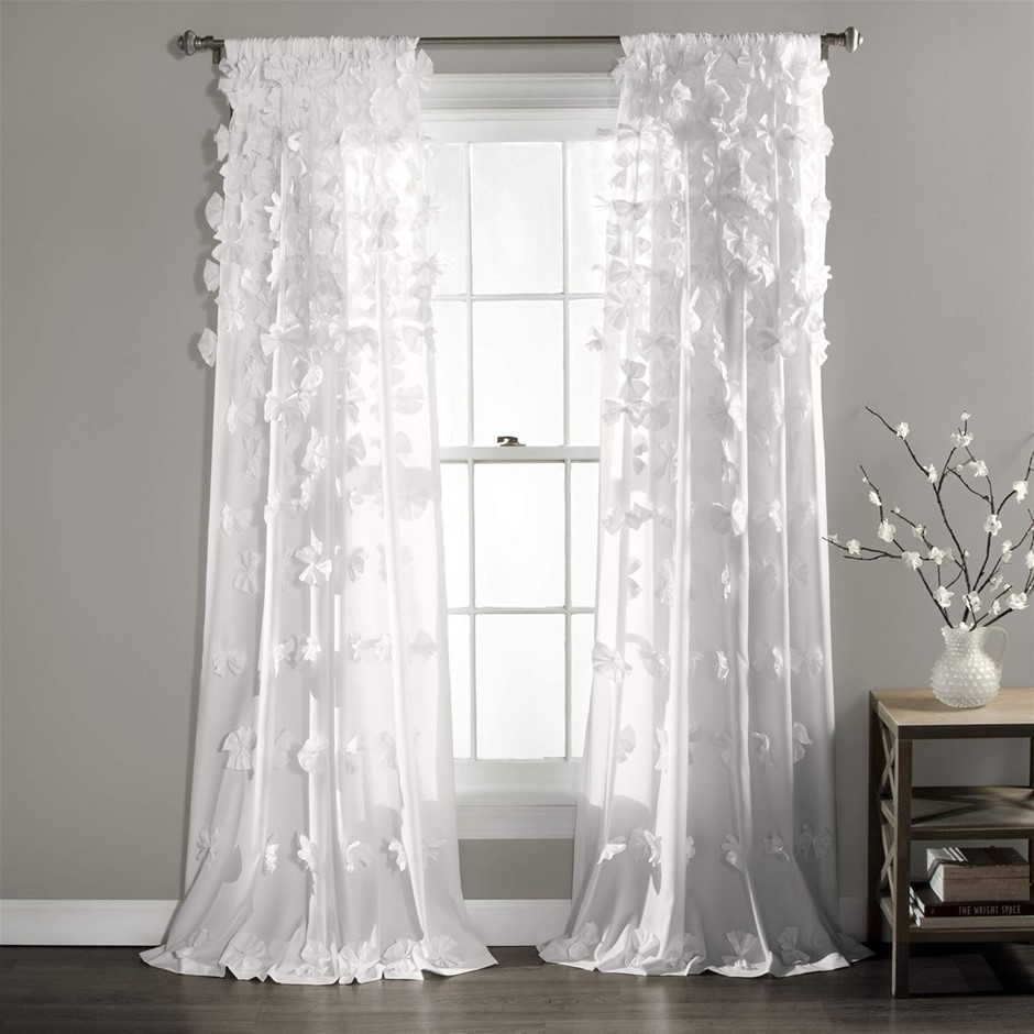 LUSH DECOR Riley Window Curtain Panel (54" W x 108", White).