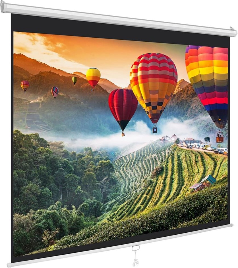 PYLE Manual Pull-Down Projector Screen, Universal 84-inch Roll-Down Retract