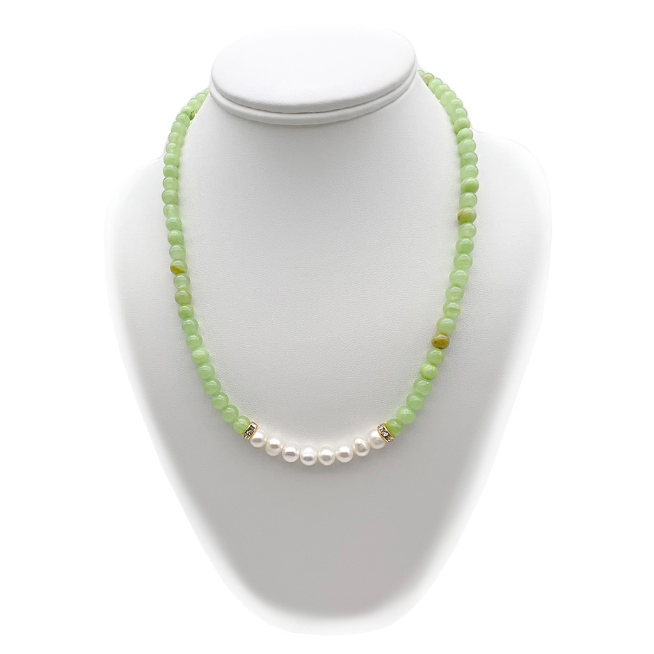 7-8mm Pearl & Flower Jade with Real 18k Gold Plated Necklace