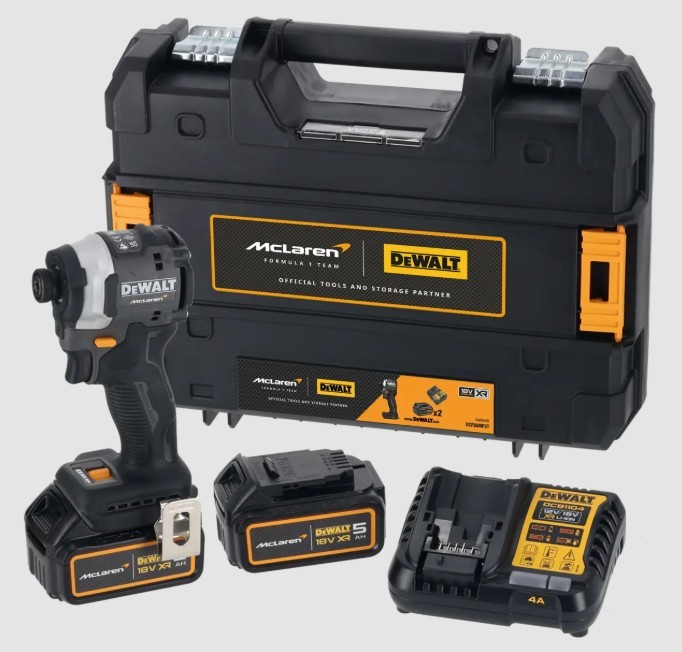 DeWALT x McLaren F1 Team 18V XR® Brushless Impact Driver c/w 2 x 5AH & Char
