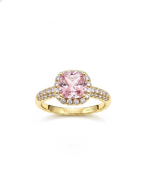14K/Italy 2.0ct Pink Princess Cut Yellow Gold RingWarranty Quality-9US