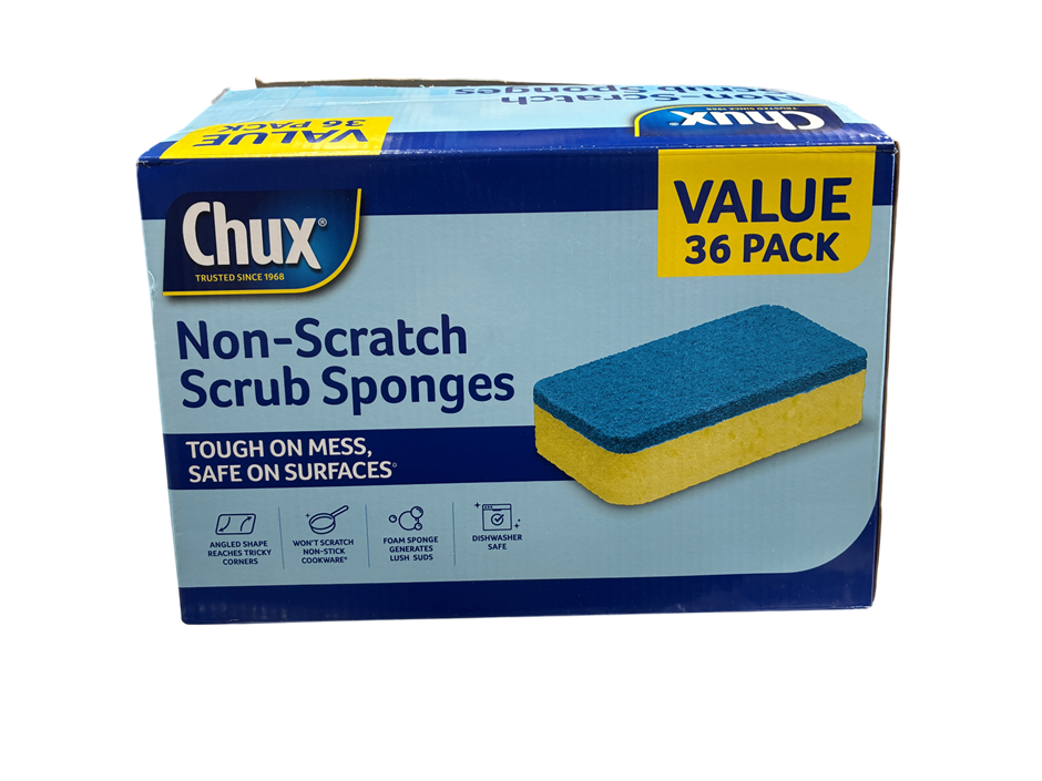 CHUX 36pc Non-Scratch Scrub Sponges. N.B: Damaged packaging.