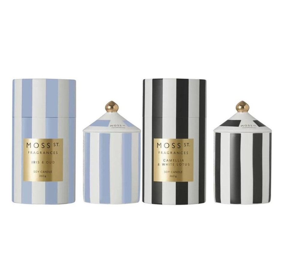 MOSS ST 2pc Large Candle Duo Set, Incl: Iris and Oud Scent & Camellia and W