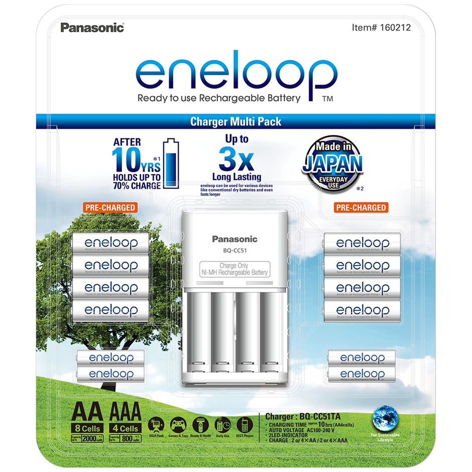 PANASONIC Eneloop Rechargeable Battery Pack. N.B. Damaged packaging & 8 x b