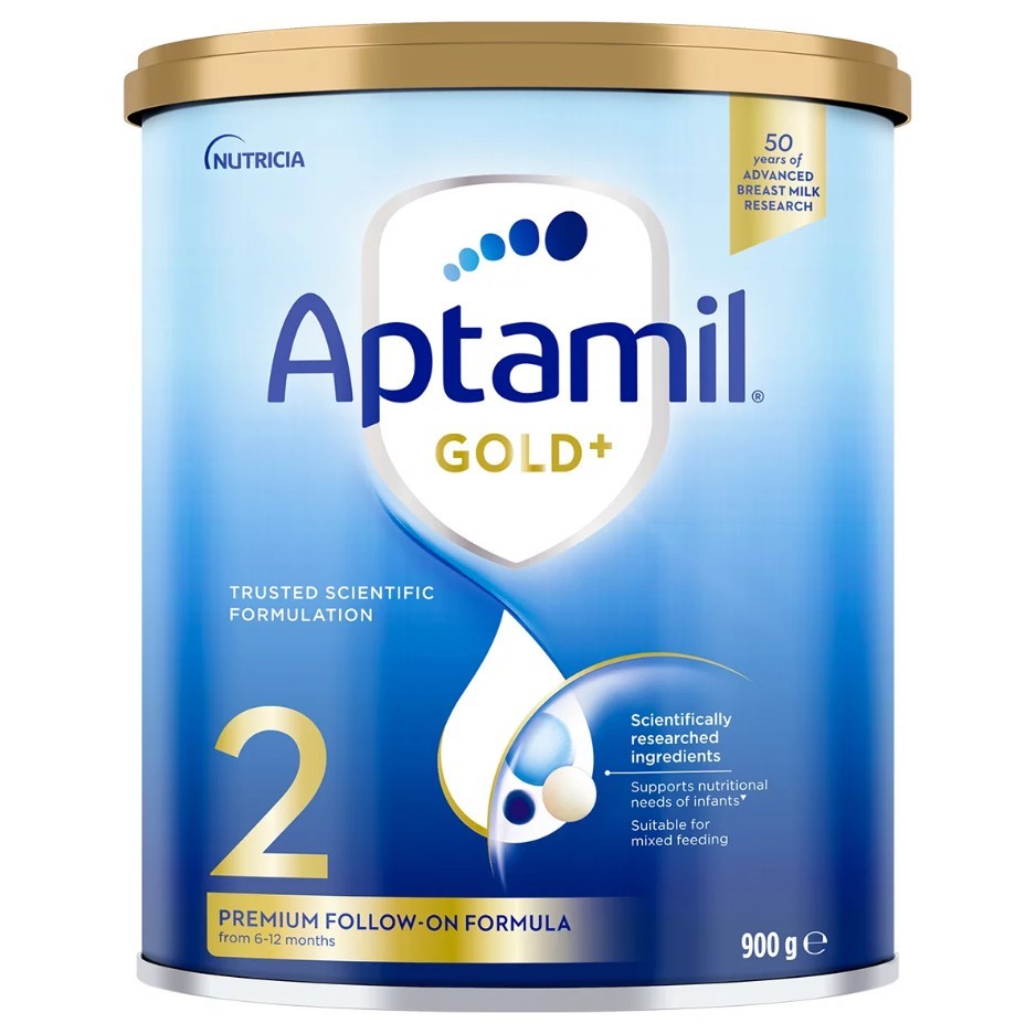 2 x APTAMIL Gold+ Stage 2 Infant Formula 6-12 Months, 900g. N.B: Dented tin
