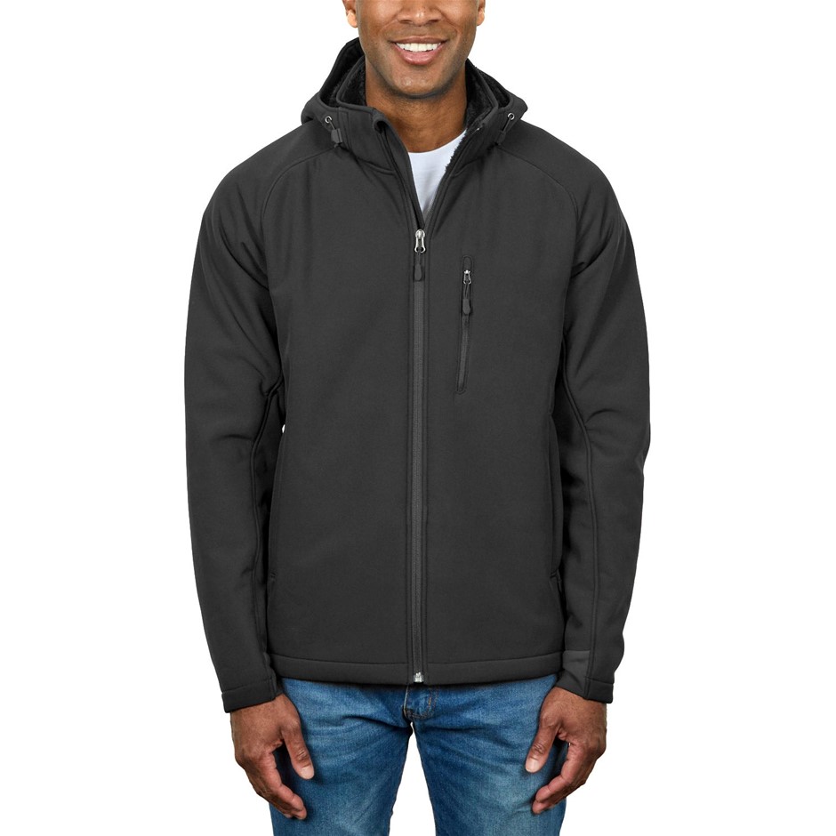 SIGNATURE Men's Fleece Softshell Jacket, Size 2XL, Black. Buyers Note - Di