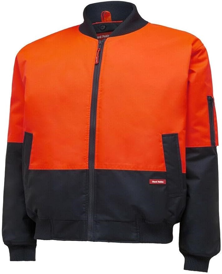 HARD YAKKA Men's Core Hi-Vis Waterproof Bomber Jacket, Size 2XL, Orange/Nav