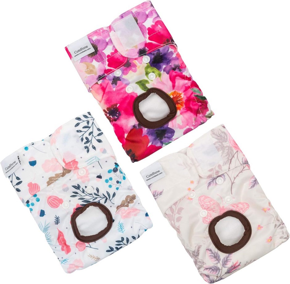 3 Pack x CuteBone Grass Series Dog Nappies Female Dog Diapers, Large for Un
