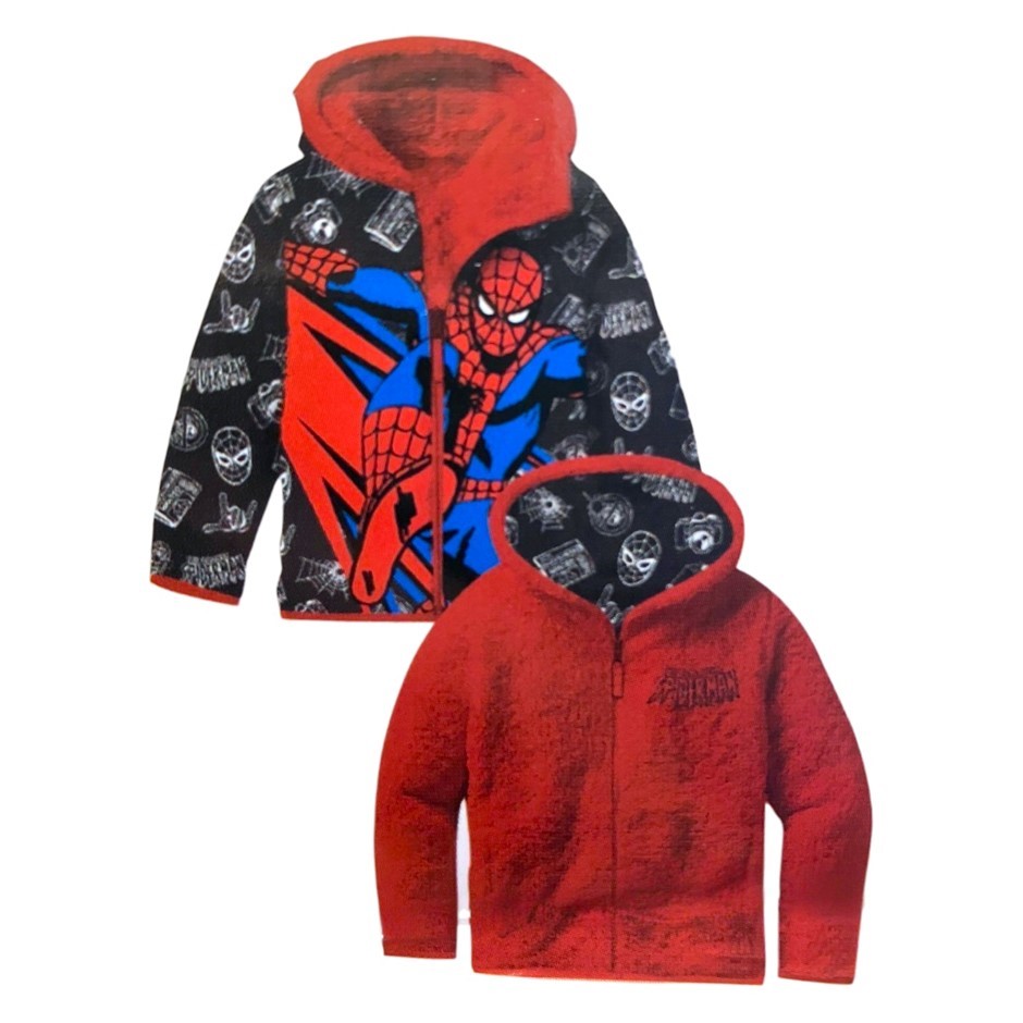 MARVEL Kids' Reversible Puffer/Sherpa Jacket, Size 5, Spider-Man (Black/Red