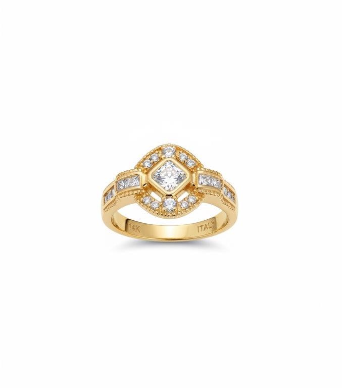 18K/Italy Princess Cut  Yellw Gold Filled Ring(stamped)Warranty Quality-6US