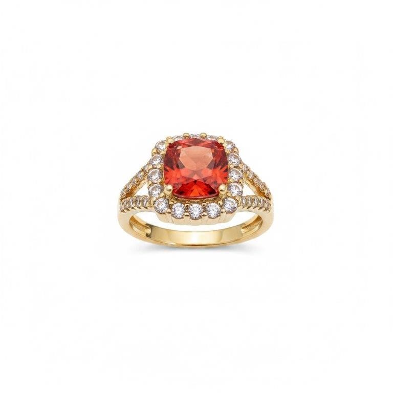 18K/Italy 2.5ct Ruby Princess Cut Yellow Gold Filled Ring(stamped)Warranty