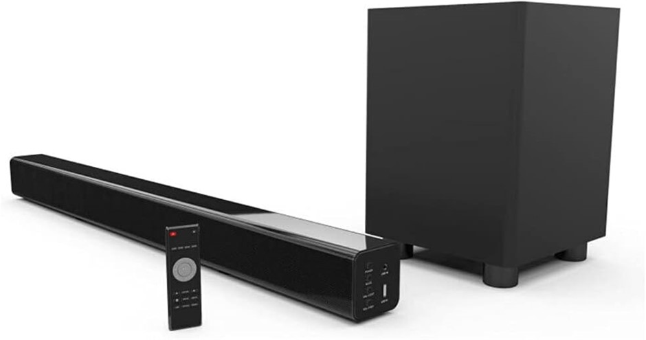 Laser Soundbar with Wireless Subwoofer – 2.1ch Home Audio System, Bluetooth