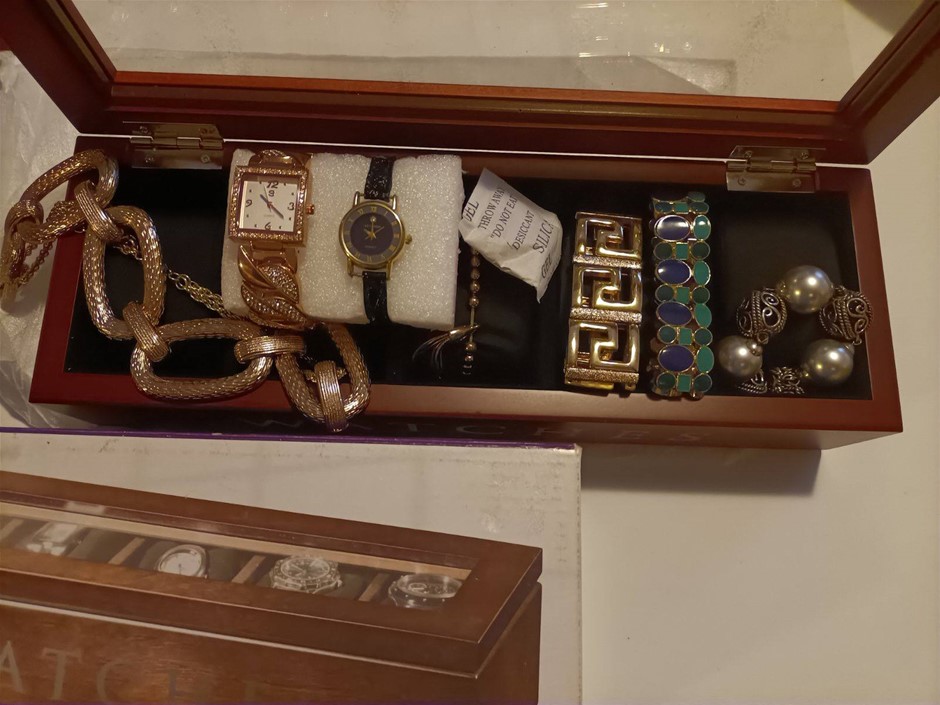 New Jewelry Box , 2x Ladys Watch and Bracelets and Necklace Used . Others