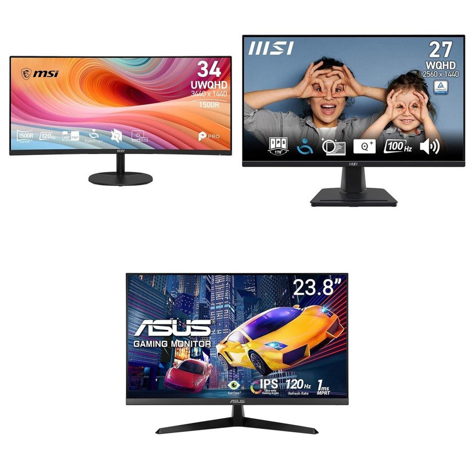 3 x Assorted Monitors. Incl: 1 x MSI PRO MP2412 24", 1920x1080, VA, 100Hz,