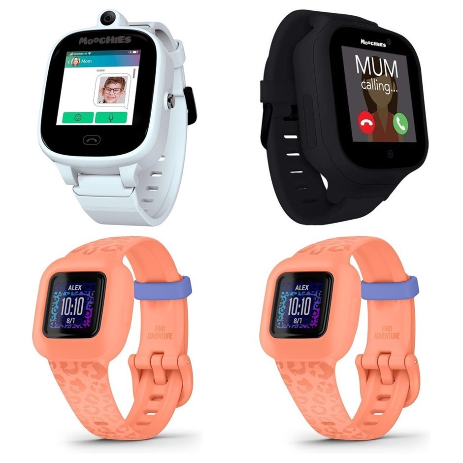 4 x Kid Watches. 2 x MOOCHIES Kids 4G Smartphone Watch. 2 x GARMIN Vivofit