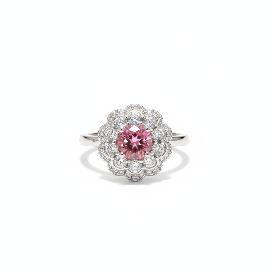 0.5ct 925 Sterling Silver Pink Brilliant Cut Simulated Diamonds Ring