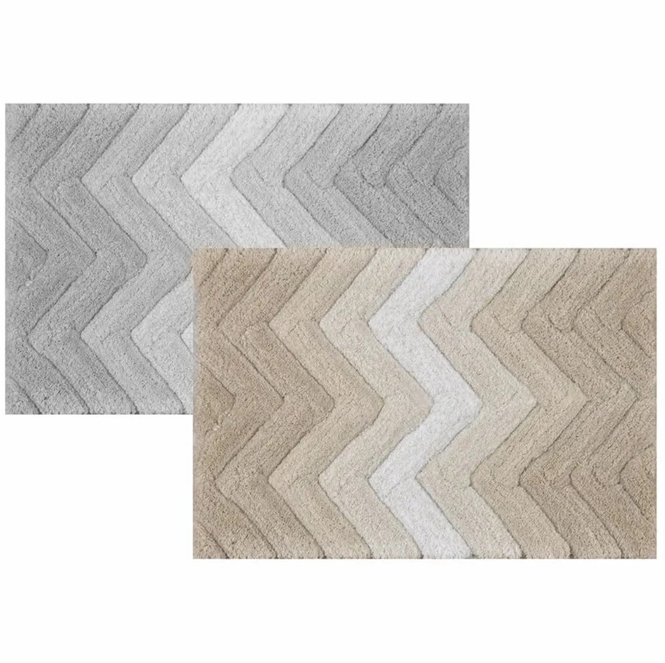 RIVIERA HOMES Chevron Bath Mat 2-Piece, Light Grey & Biege