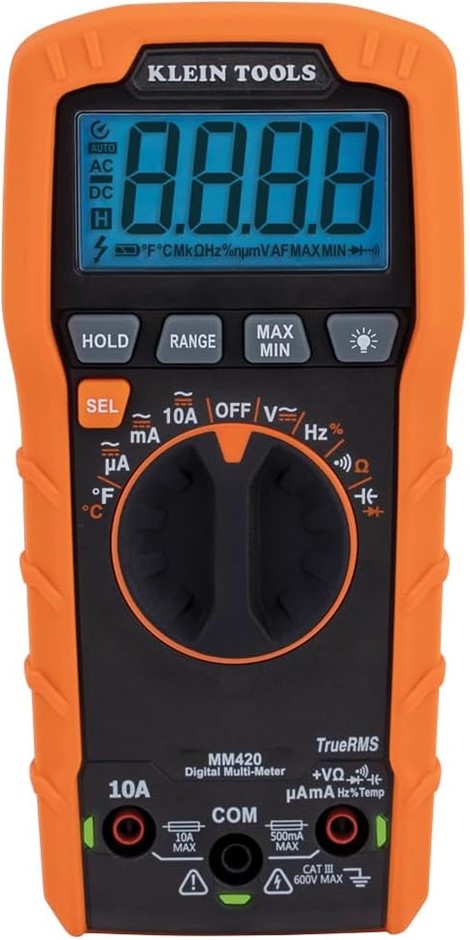 KLEIN TOOLS 600V 10A AC/DC Auto Ranging TRMS Digital Multimeter. NB: no pac