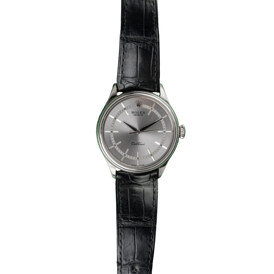 ROLEX CELLINI TIME 39MM 18K WHITE GOLD 50509 SILVER DIAL BXP & COA