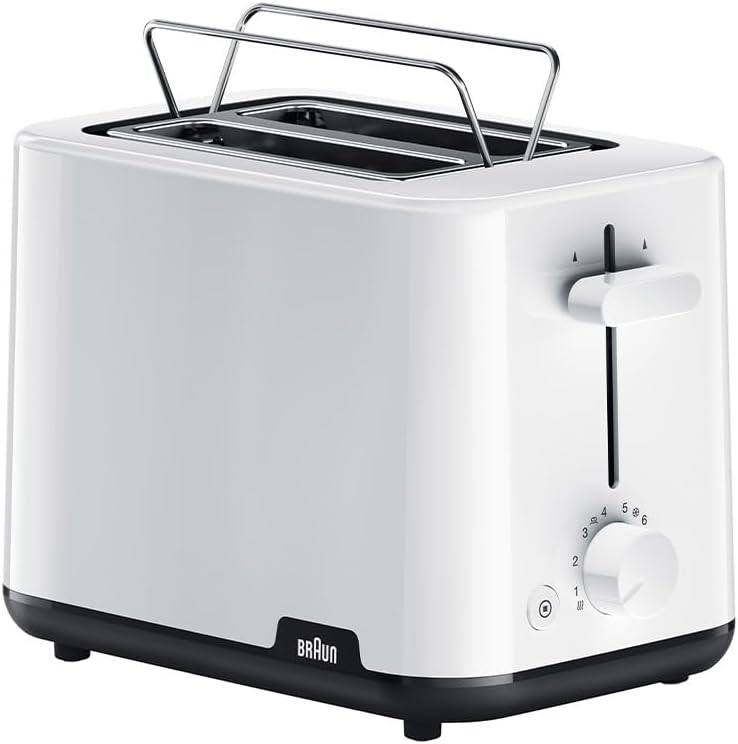 Braun Breakfast1 HT1010WH Toaster with 2 Slots, 8 Toast Levels, Pull Out Tr